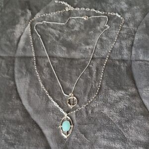 Stella & Dot Silver Necklace with Aqua Pendant